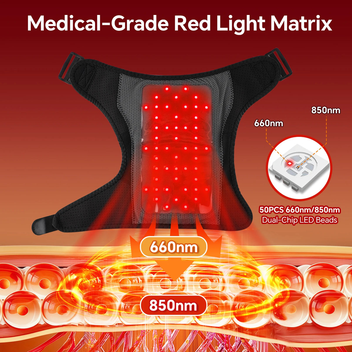 Hailicare Cordless Red Light Heating Vibration Shoulder Massager Pad