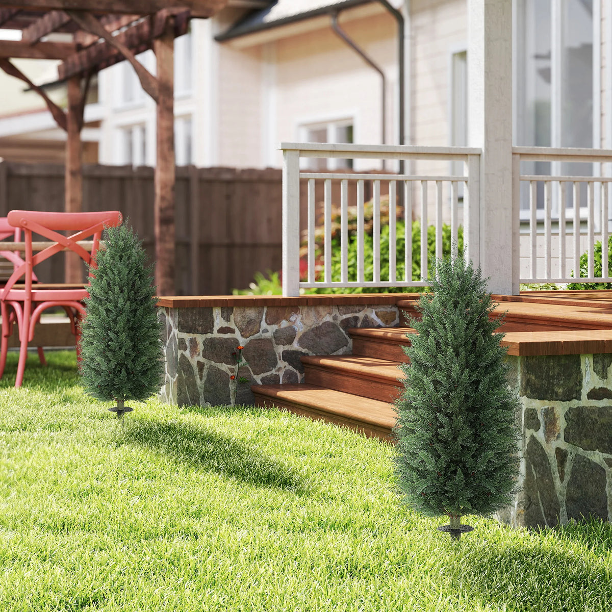 HOMCOM Artificial Cedar Topiary Trees for Indoor Outdoor Decor