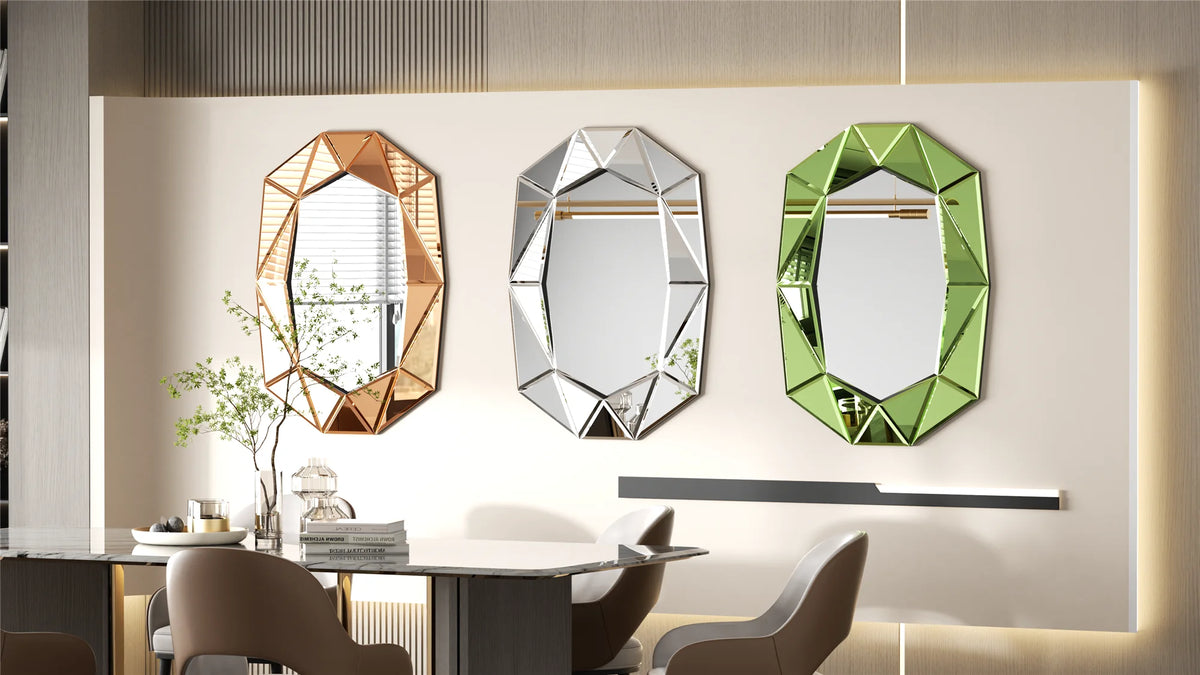 Wisfor Irregular Glass Wall Mirror With Beveled Diamond Edge Accents