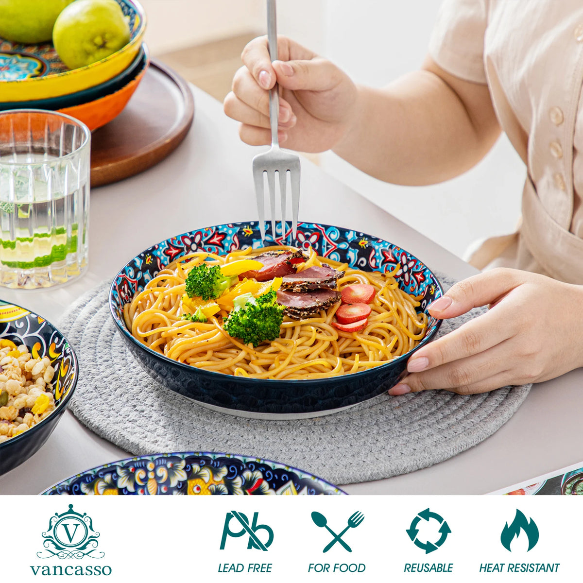 MALACASA Ceramic Dinnerware Set With Bohemian Tableware Design