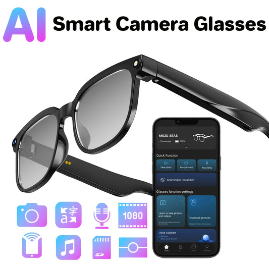 Smart Camera Glasses With HD Video, AI Translation And Bluetooth Audio