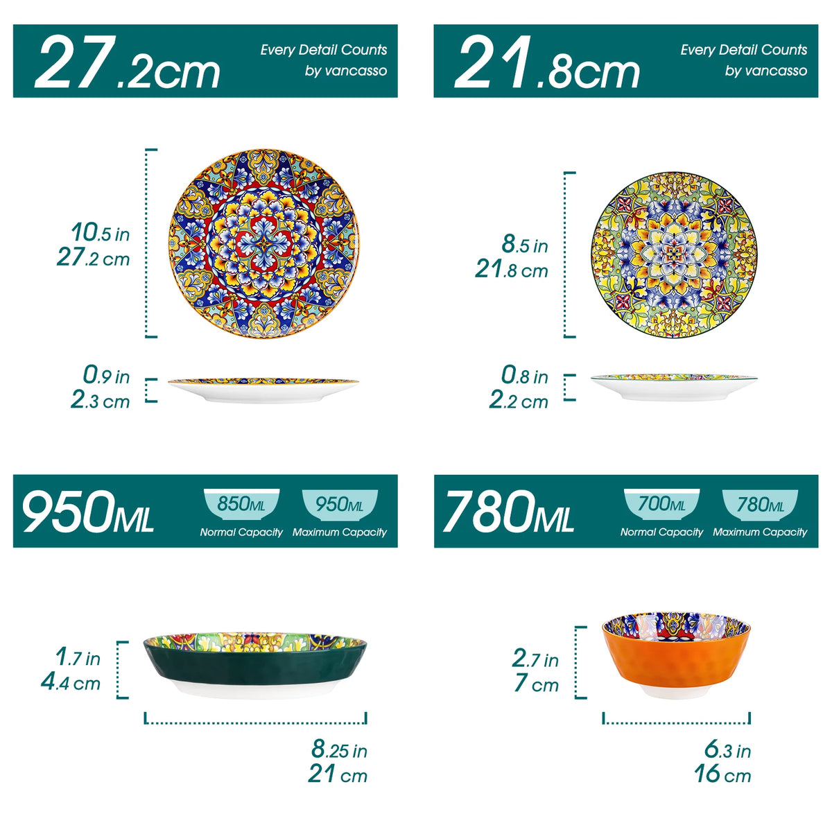 MALACASA Ceramic Dinnerware Set With Bohemian Tableware Design