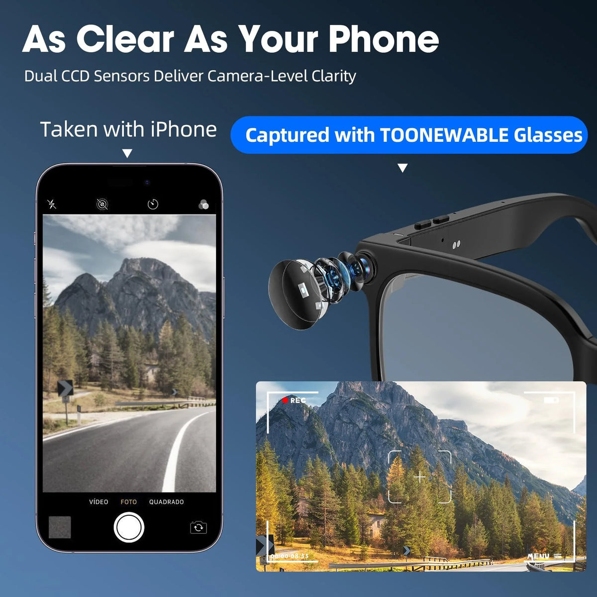 Smart Camera Glasses With HD Video, AI Translation And Bluetooth Audio