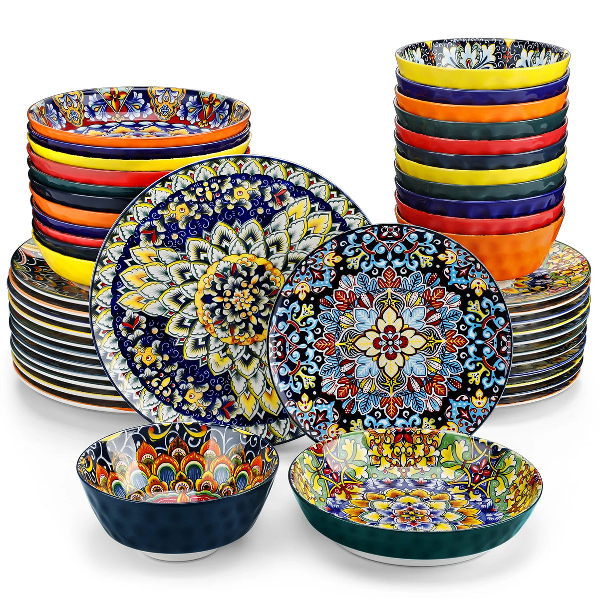 MALACASA Ceramic Dinnerware Set With Bohemian Tableware Design