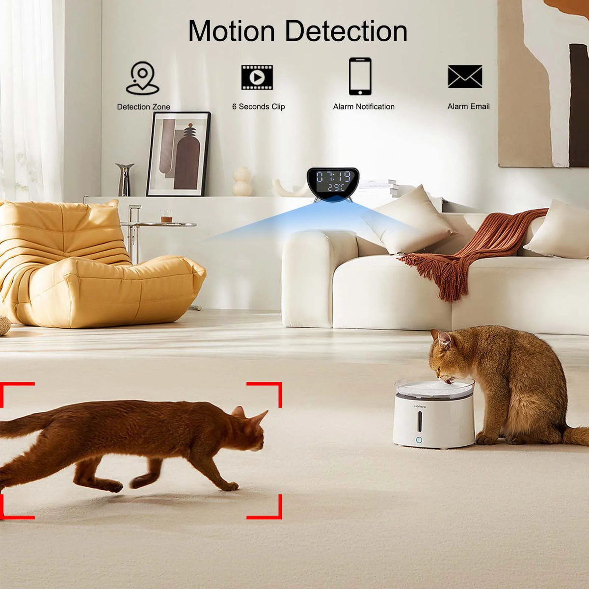 Ouvis 4K WiFi Clock Camera With Motion Detection Wireless Charging