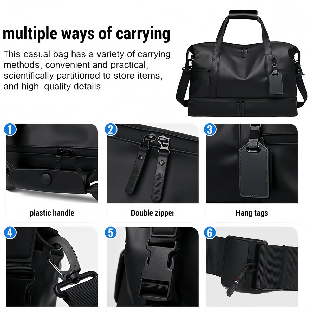 Lightweight Water Resistant Travel Duffel Bag With Shoe Compartment