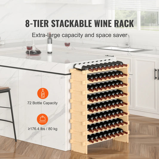 SucceBuy Stackable Bamboo Wine Rack For Elegant Bottle Storage