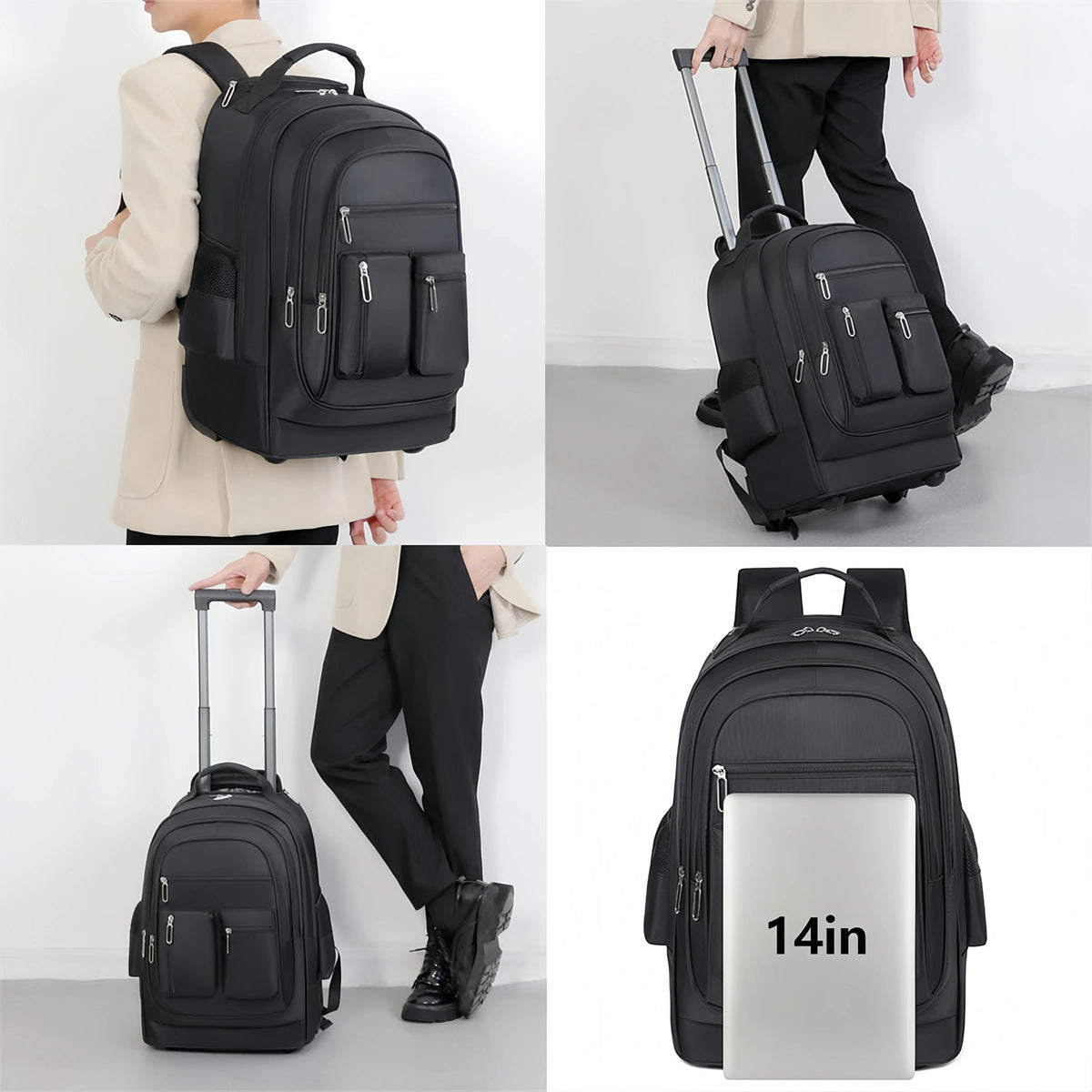 Wheeled Laptop Backpack With Large Capacity Travel Rolling Bag