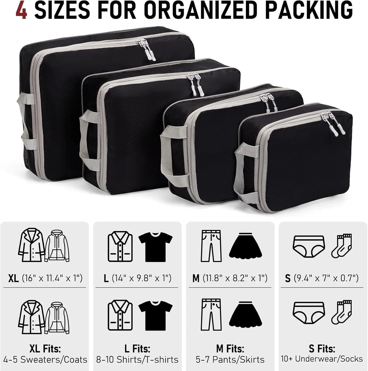 Waterproof Travel Compression Packing Cubes Set For Luggage Organization
