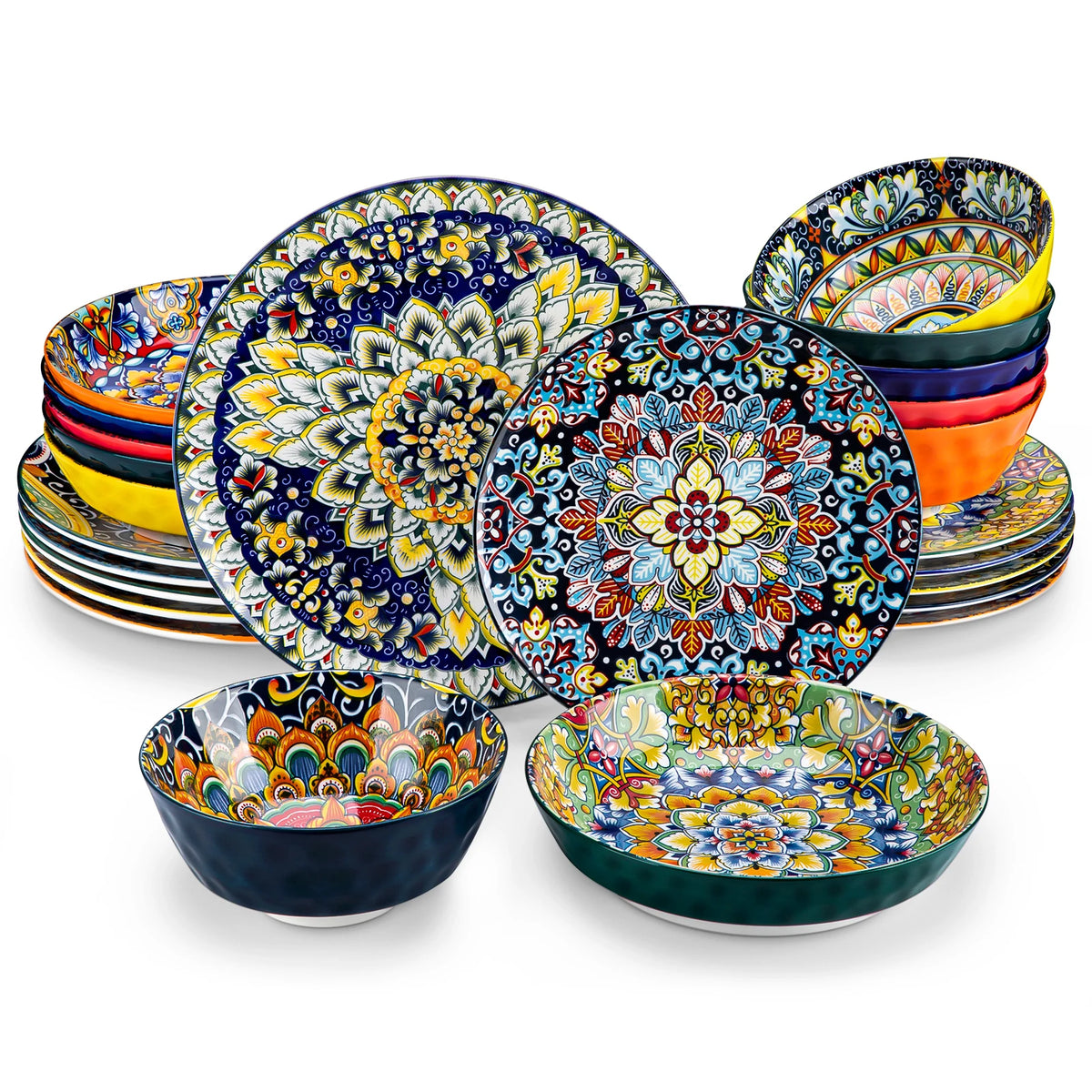 MALACASA Ceramic Dinnerware Set With Bohemian Tableware Design