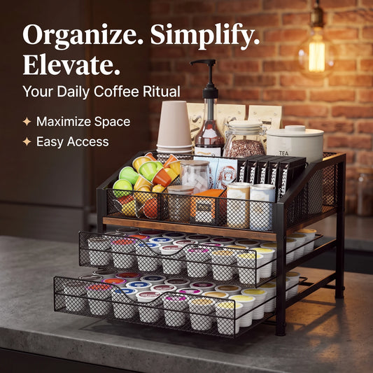 Coffee Bar Organizer With K Cup Holder And Condiment Storage