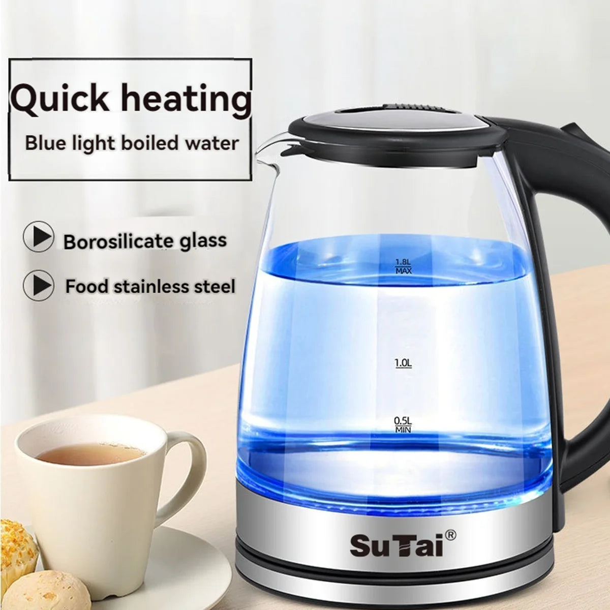 Electric Glass Kettle With Auto Shutoff And LED Indicator
