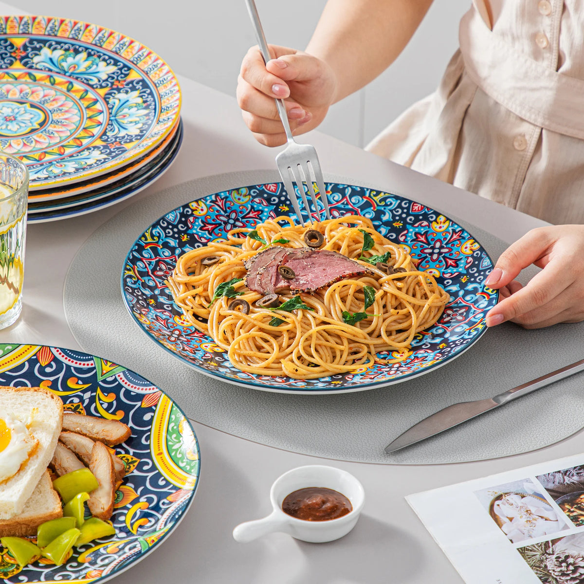 MALACASA Ceramic Dinnerware Set With Bohemian Tableware Design