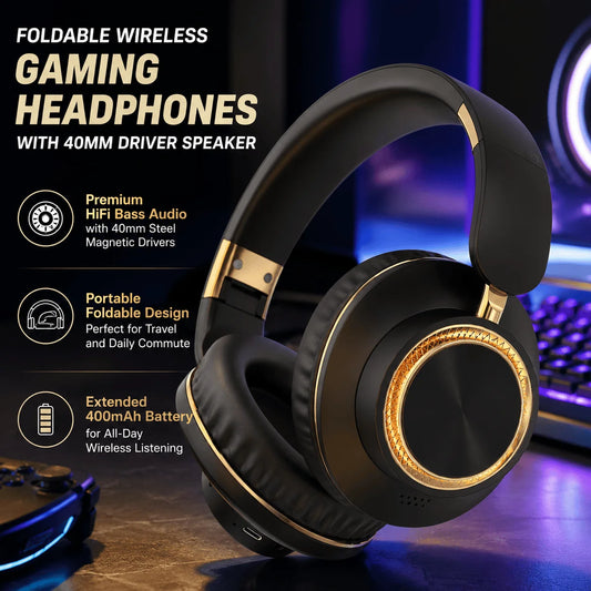 STONEGO Foldable Wireless Bluetooth Gaming Headphones With HiFi Stereo Sound