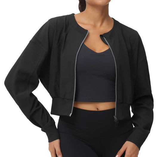The Gym People Womens Lightweight Cropped Zip Jacket