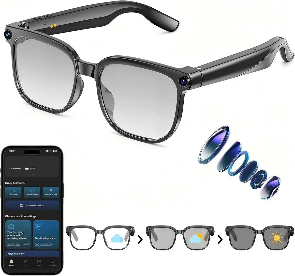 Bluetooth AI Smart Glasses With 8MP Camera And Live Translation