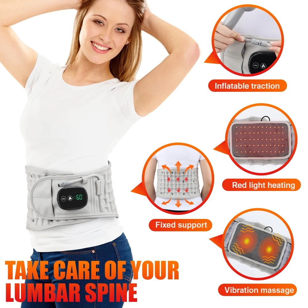 Pastsky Rechargeable Heated Lumbar Support With Red Light And Vibration Massage