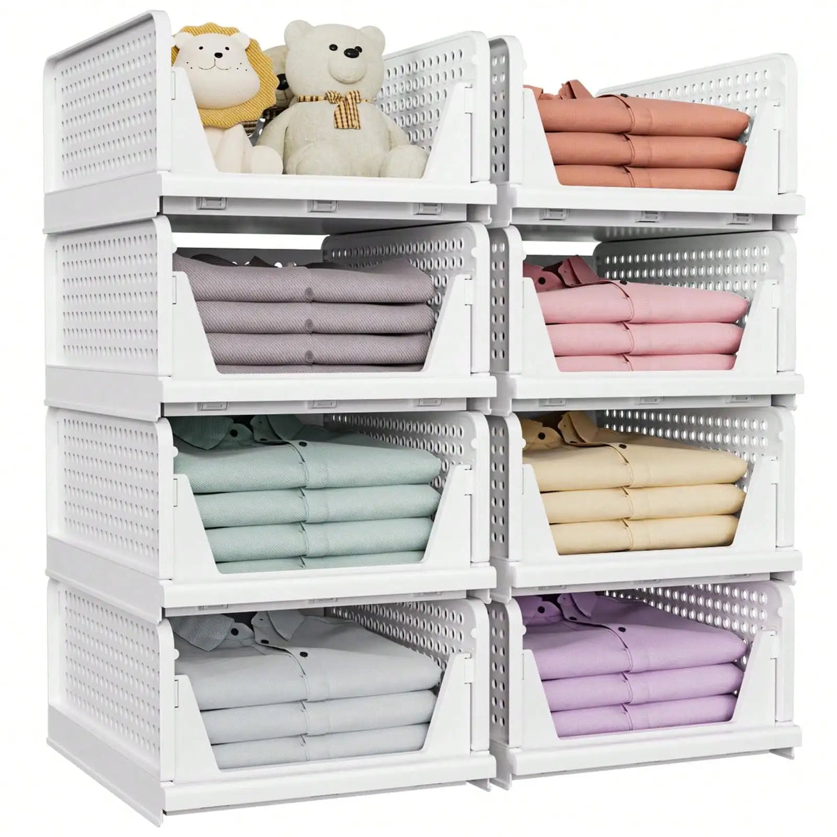 Stackable Foldable Closet Storage Baskets With Sliding Drawer Design