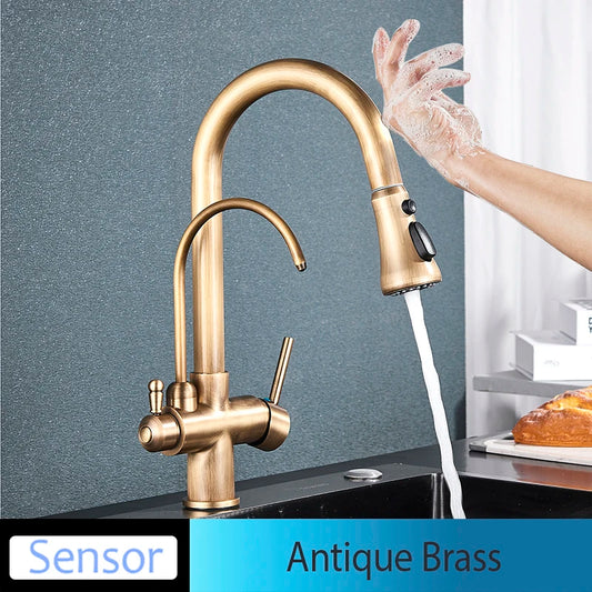 Onyzpily Touch Sensor Kitchen Faucet Pull Out Hot Cold Mixer