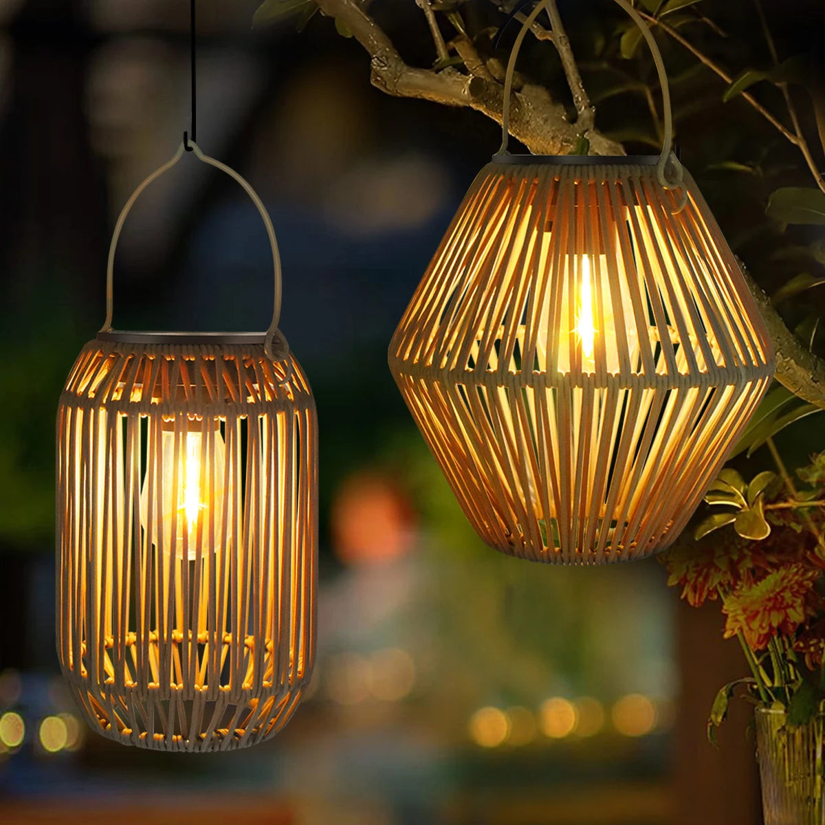 AMARYLLIS Solar Bamboo Lantern Waterproof Hanging LED Garden Light