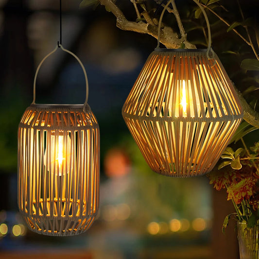 AMARYLLIS Solar Bamboo Lantern Waterproof Hanging LED Garden Light