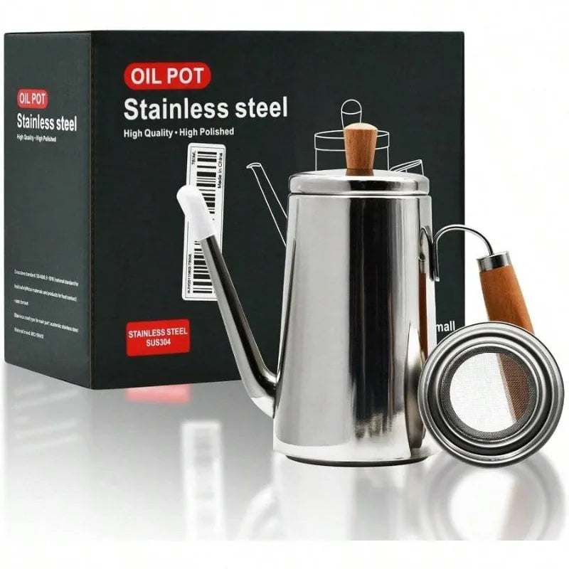 Stainless Steel Oil Strainer Grease Container With Fine Filter Lid