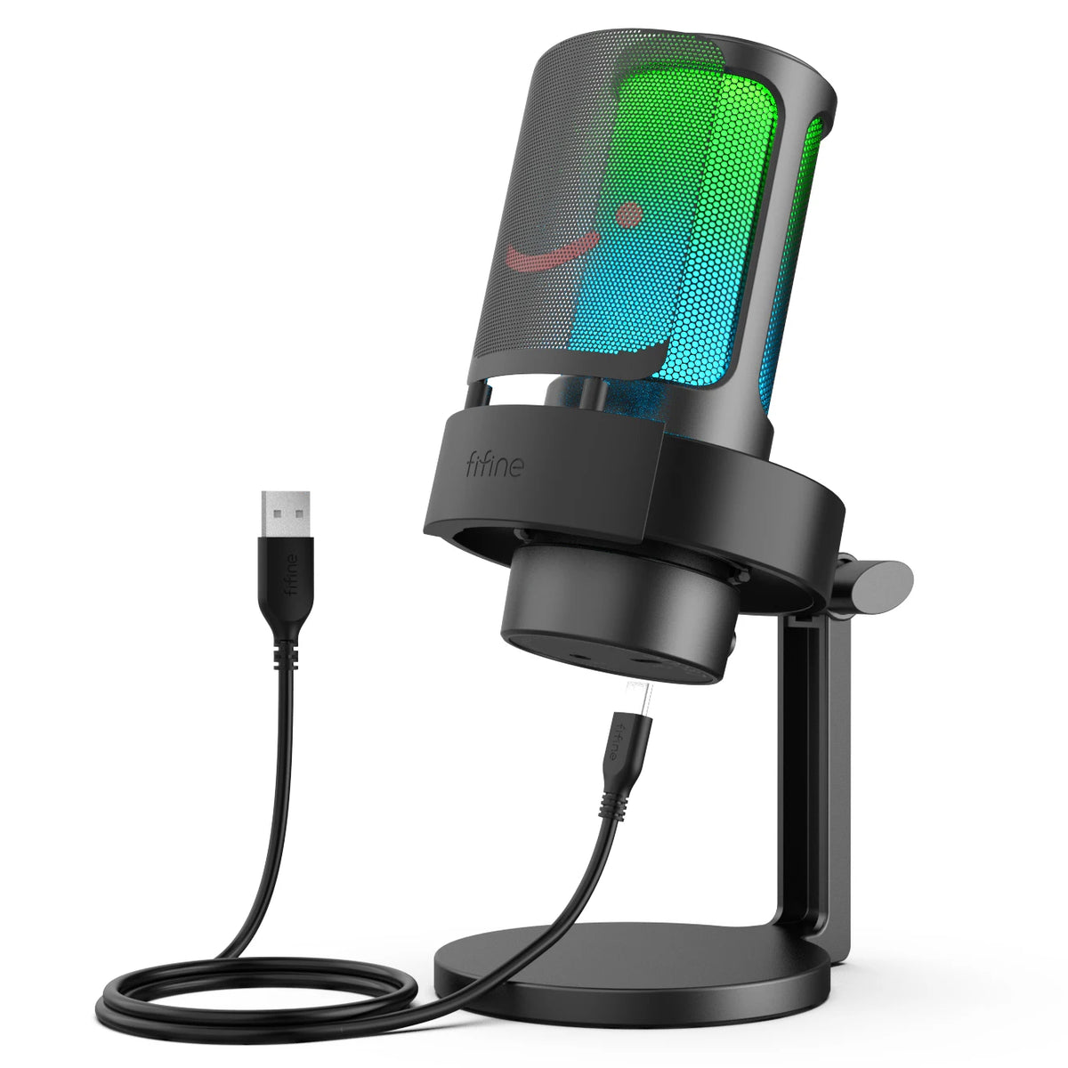 FIFINE USB Microphone RGB Touch Mute Headphone Output PC Streaming