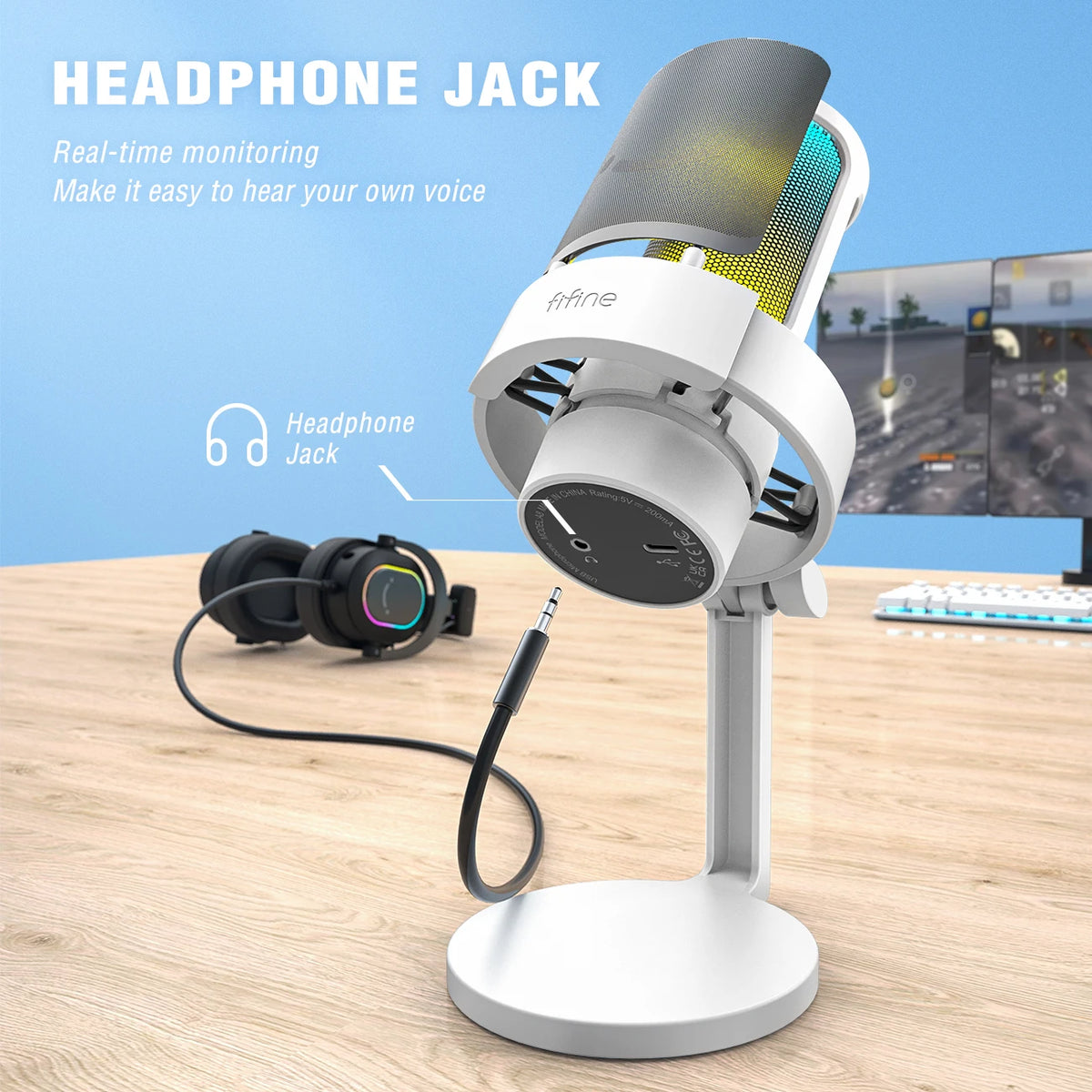FIFINE USB Microphone RGB Touch Mute Headphone Output PC Streaming