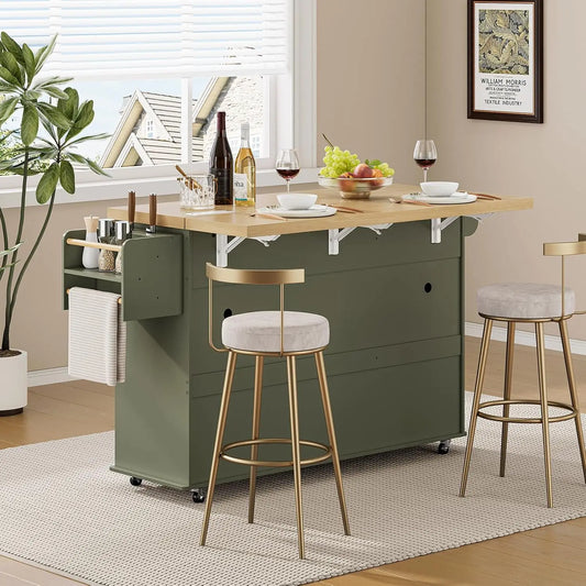 ONBRILL Rolling Kitchen Island Cart With Storage And Power Station