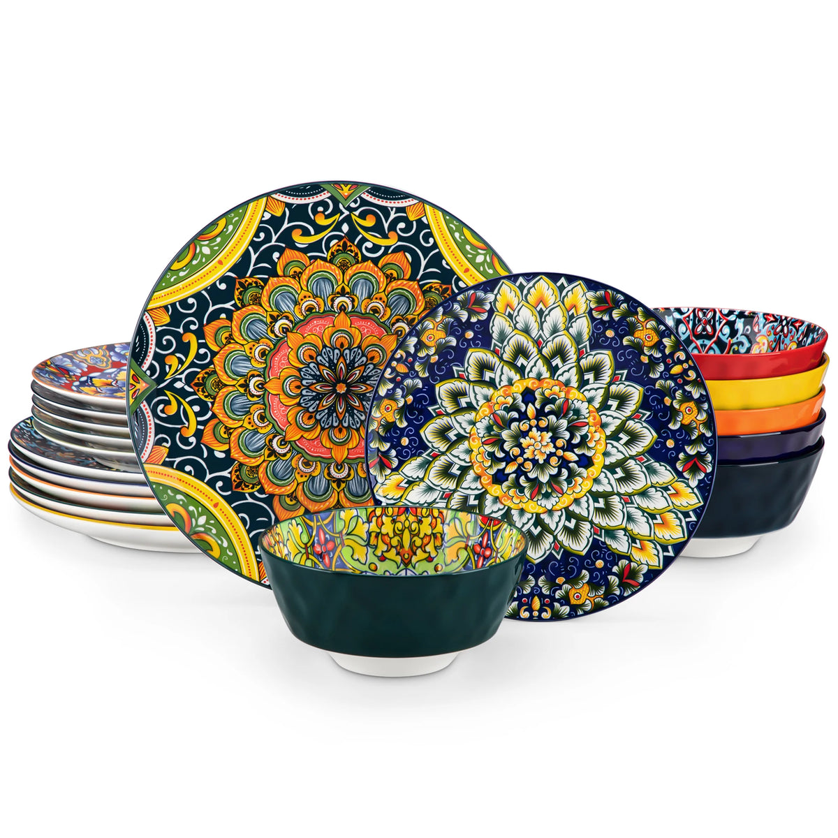 MALACASA Ceramic Dinnerware Set With Bohemian Tableware Design