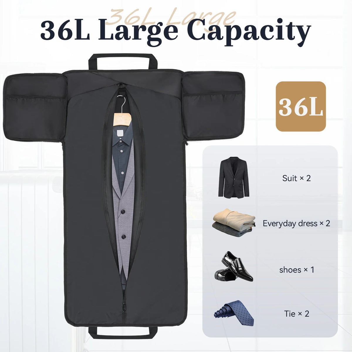 Nylon Travel Garment Bag With Shoulder Strap And Hanging Suit