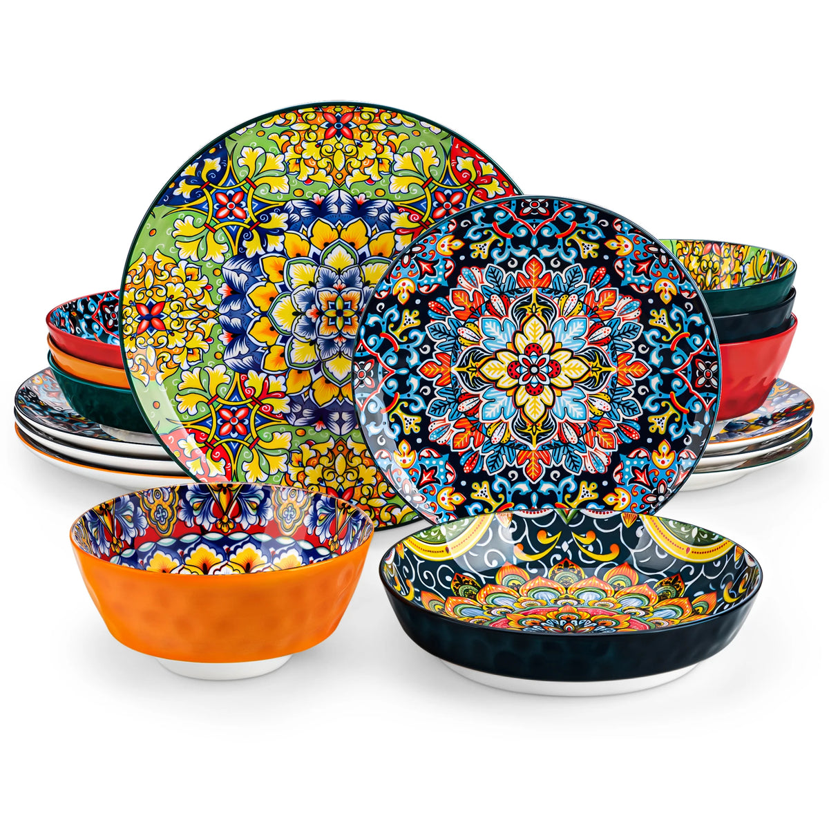 MALACASA Ceramic Dinnerware Set With Bohemian Tableware Design