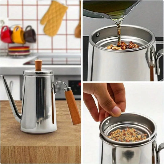 Stainless Steel Oil Strainer Grease Container With Fine Filter Lid