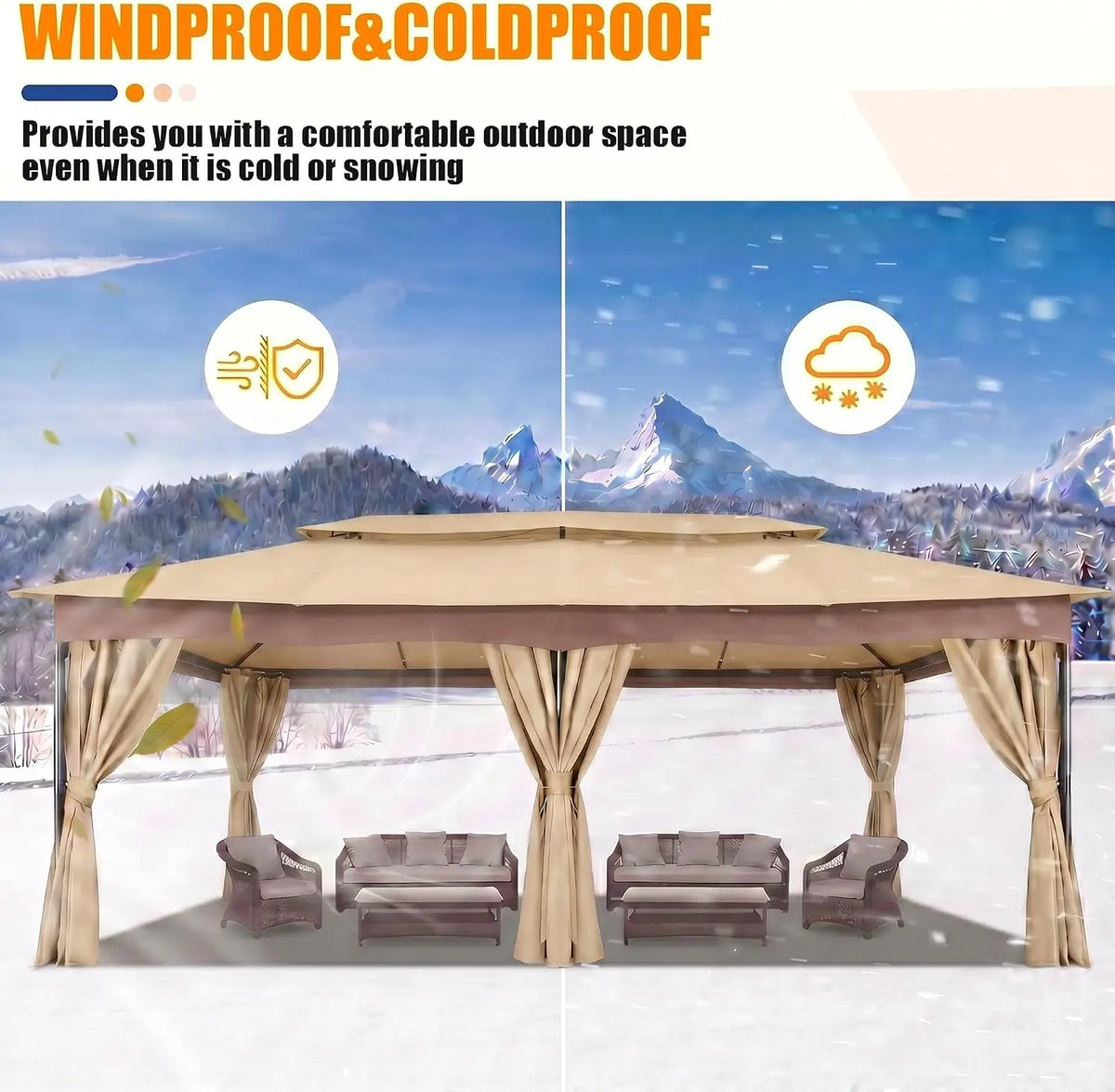 COBIZI Outdoor Gazebo with Curtains and Ventilated Double Roof Canopy