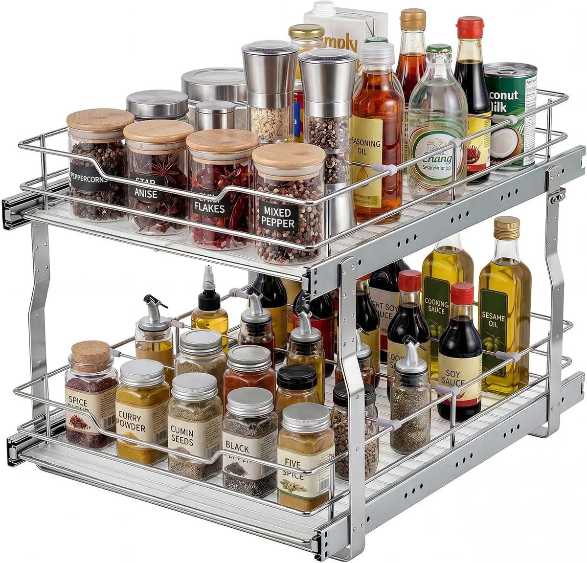 Tacleekii Pull Out Cabinet Organizer With Steel Storage Basket