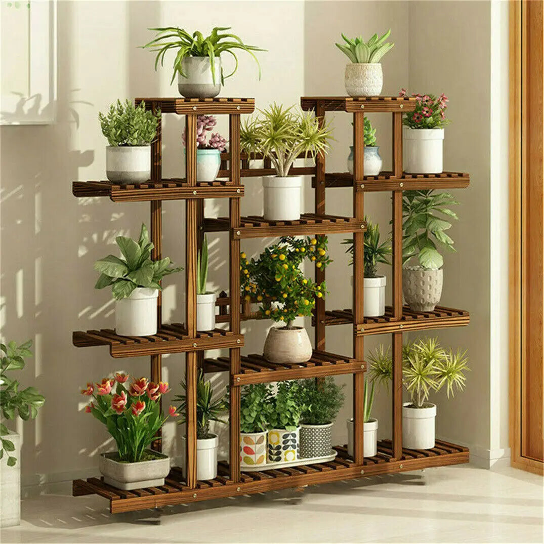 Wood Plant Stand Display Shelf for Indoor Outdoor Gardens