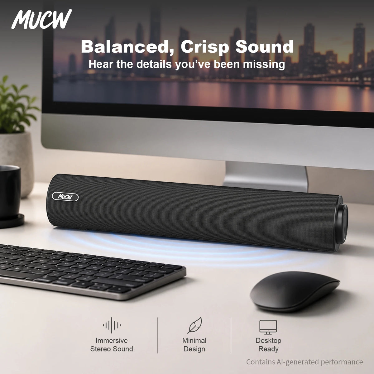 MUCW Wired Stereo Computer Soundbar With USB And AUX Input