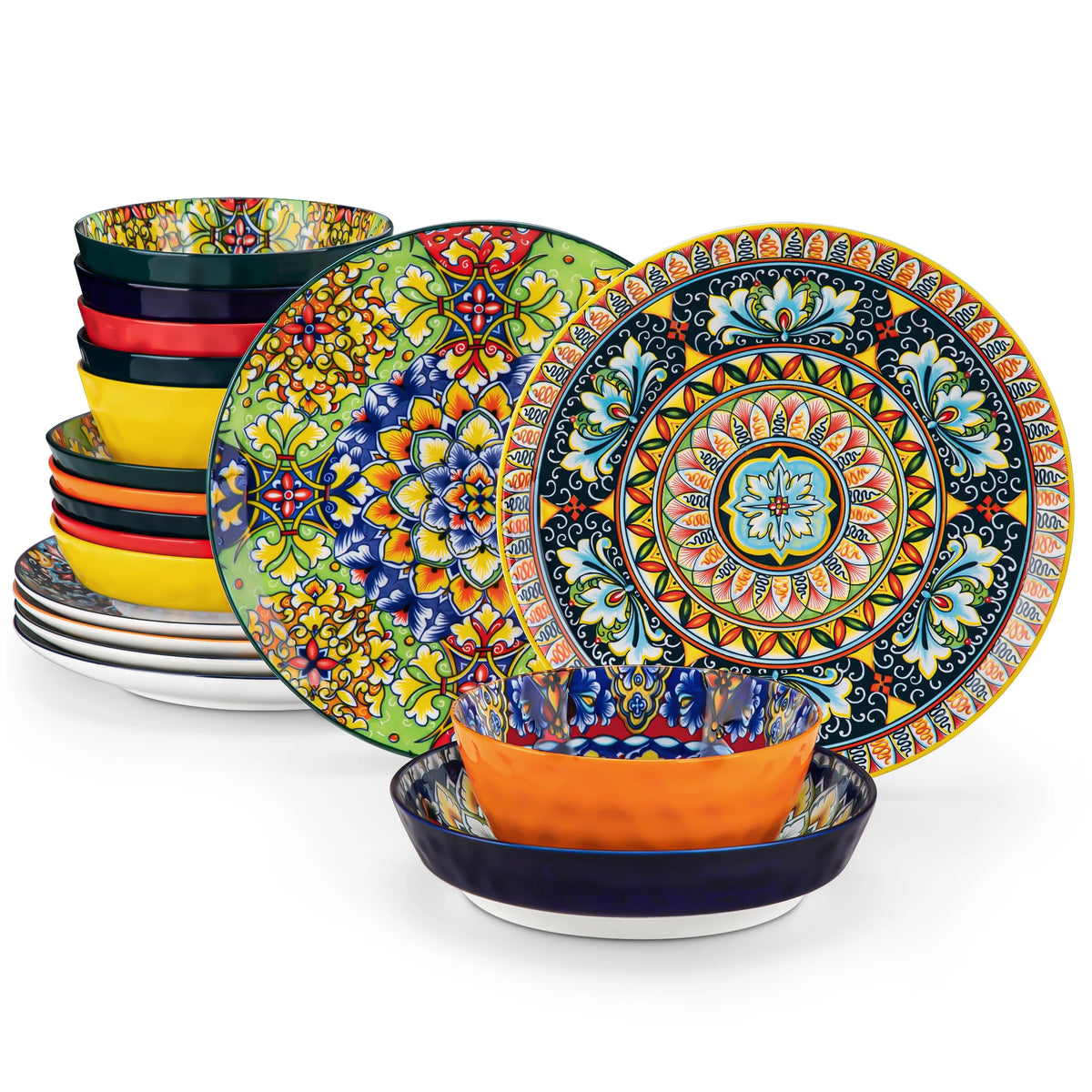 MALACASA Ceramic Dinnerware Set With Bohemian Tableware Design