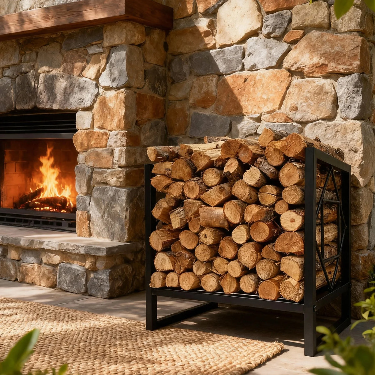 Metal Firewood Rack Indoor Outdoor Fireplace Log Storage Holder Stand