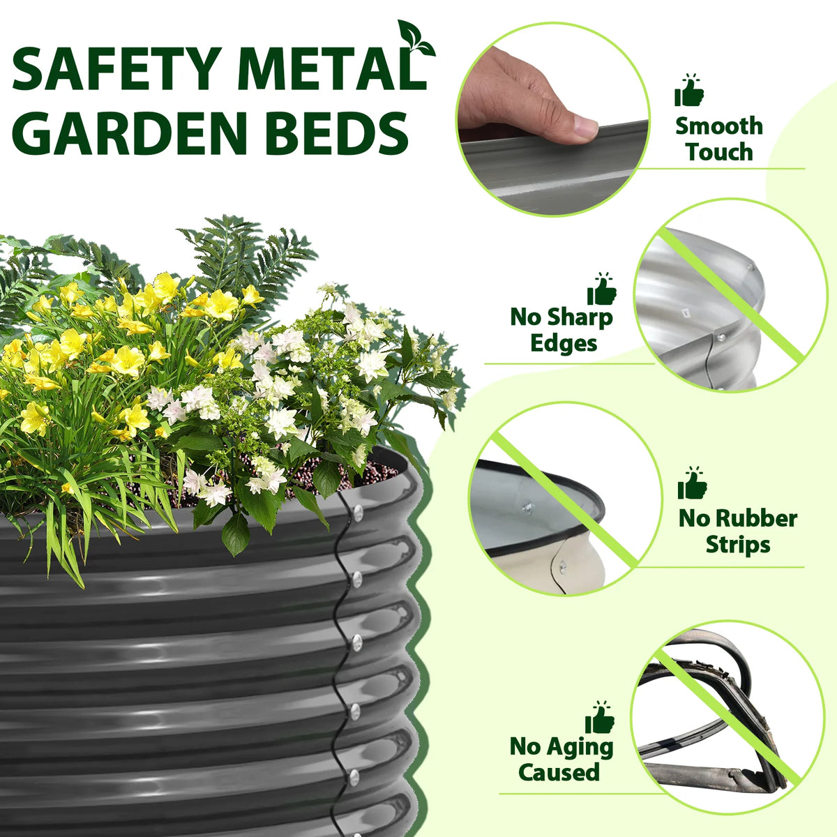 Tramull Galvanized Raised Garden Bed Planter for Vegetables and Flowers