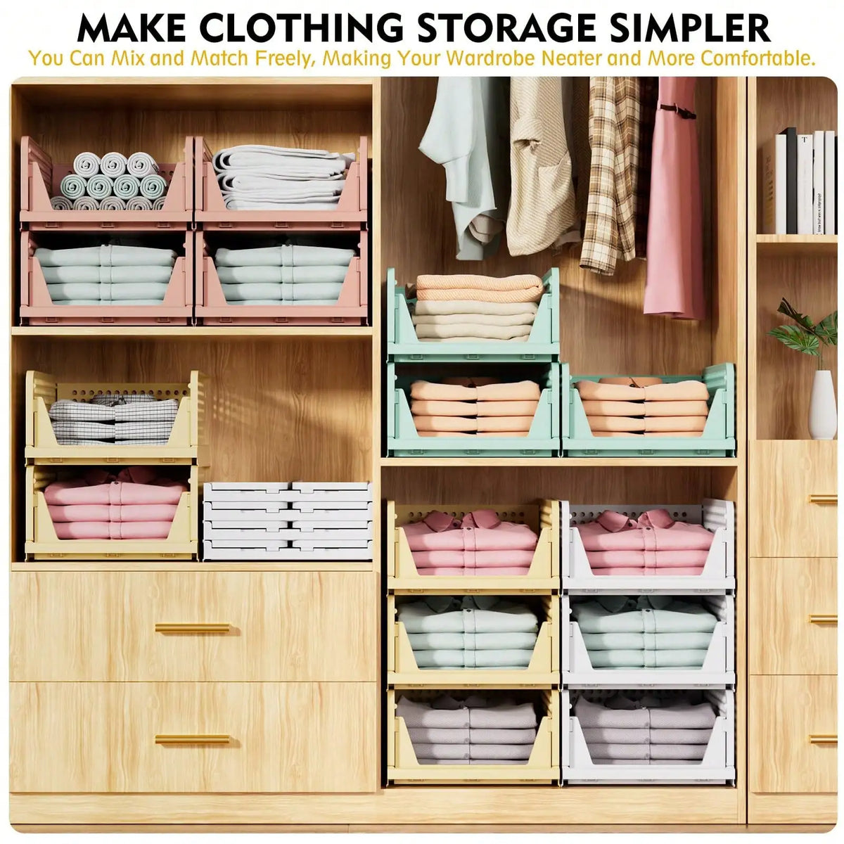 Stackable Foldable Closet Storage Baskets With Sliding Drawer Design