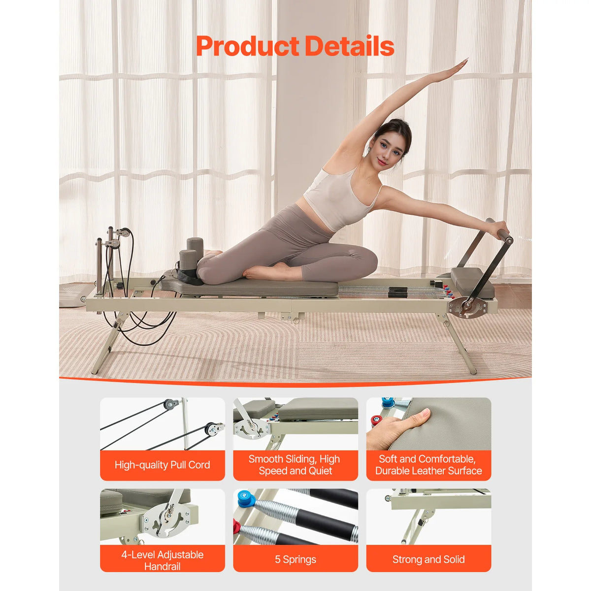 Foldable Pilates Reformer Machine With Dual Spring And Cord Resistance