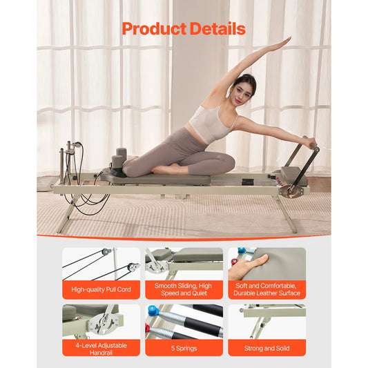 Foldable Pilates Reformer Machine With Dual Spring And Cord Resistance