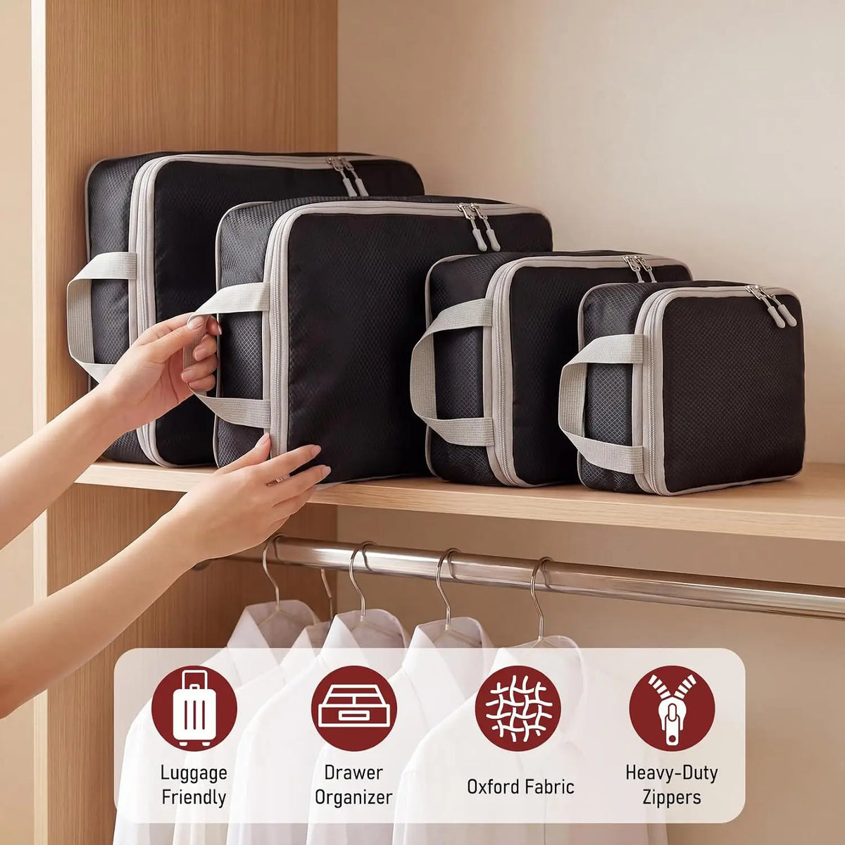 Waterproof Travel Compression Packing Cubes Set For Luggage Organization