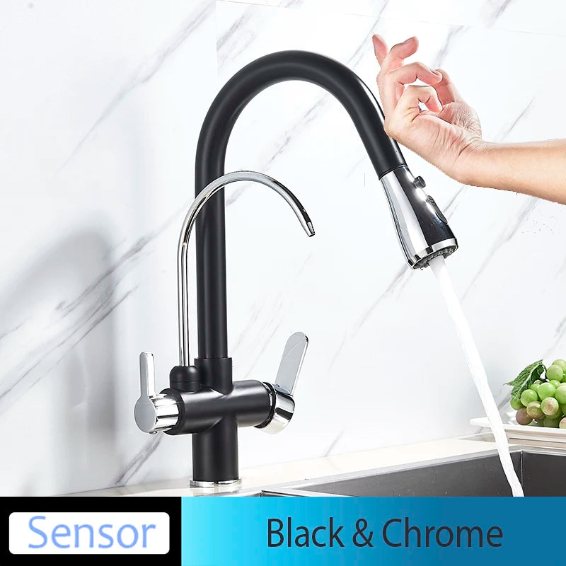 Onyzpily Touch Sensor Kitchen Faucet Pull Out Hot Cold Mixer