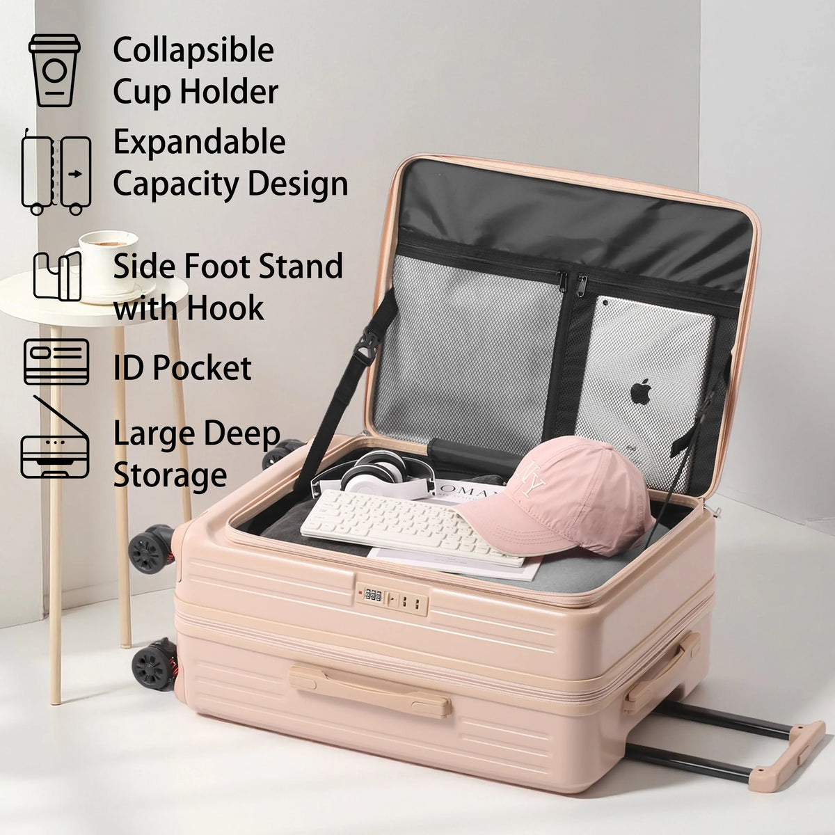 Dk Multifunctional Expandable Spinner Luggage With Brake Wheels And Usb