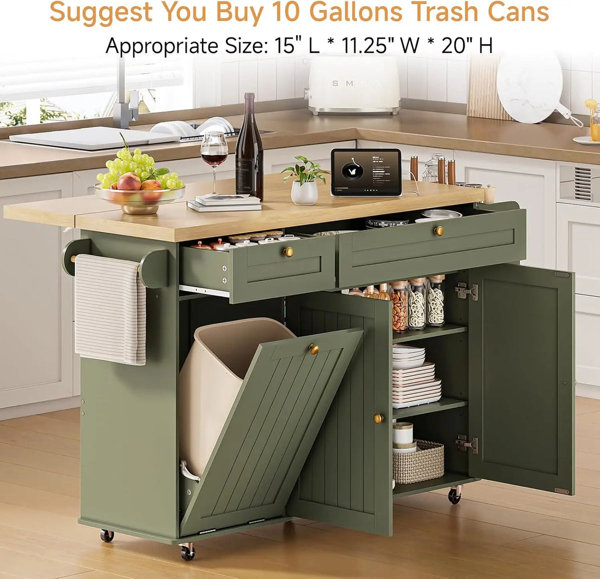 ONBRILL Rolling Kitchen Island Cart With Storage And Power Station