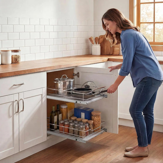 Tacleekii Pull Out Cabinet Organizer With Steel Storage Basket