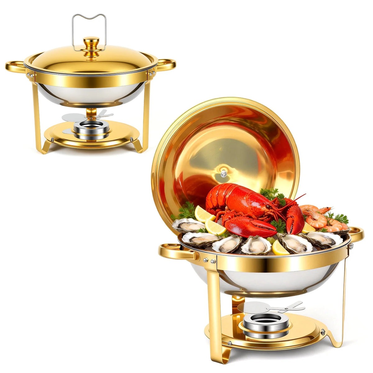 Round Stainless Steel Chafing Dish Buffet Set With Glass Lids