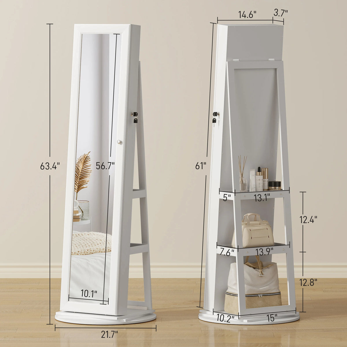HOMCOM Swivel Jewelry Armoire With Lock And Full Length Mirror